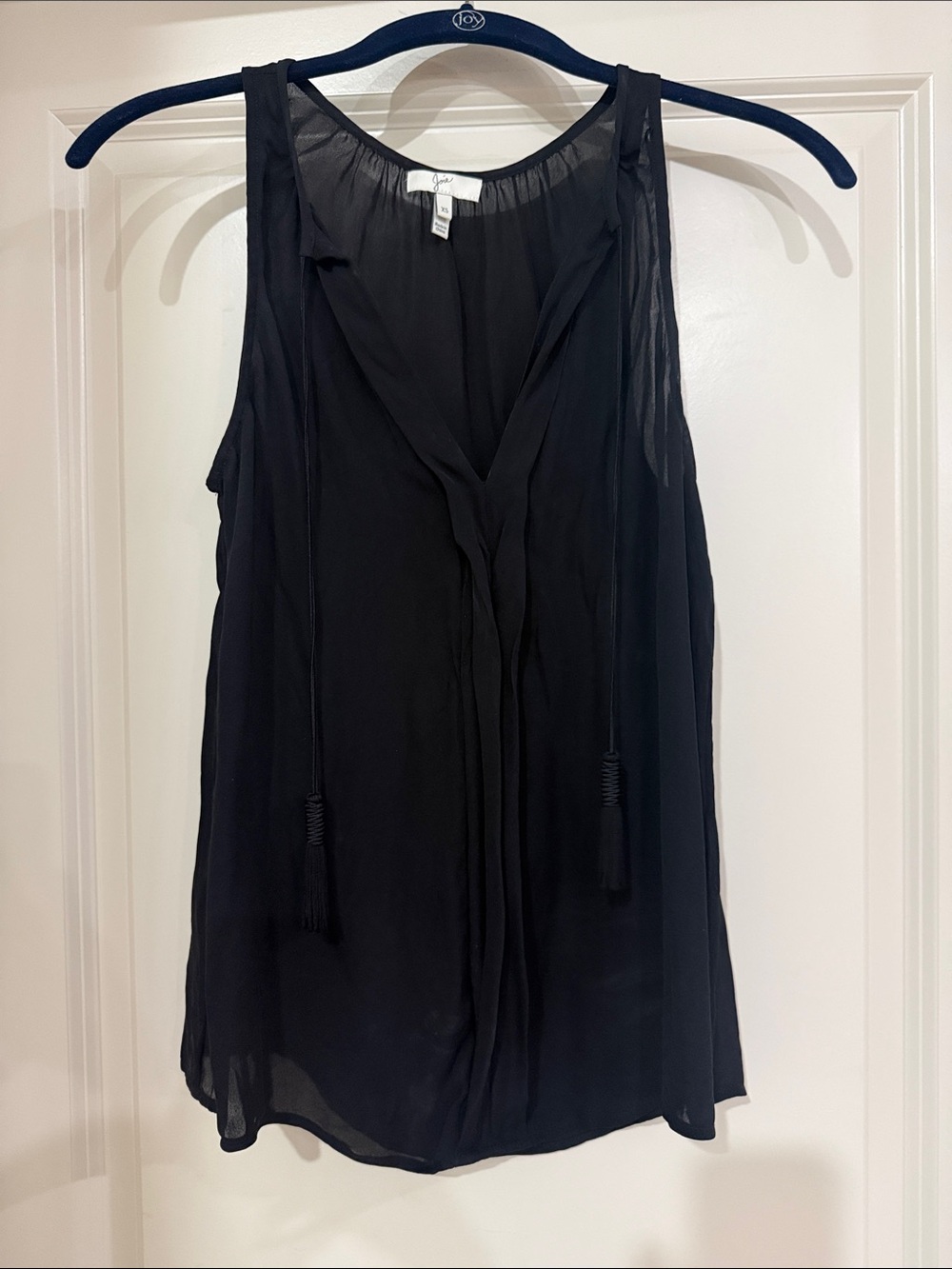 Joie Black Sheer Tassel V-Neck Sleeveless Camisole